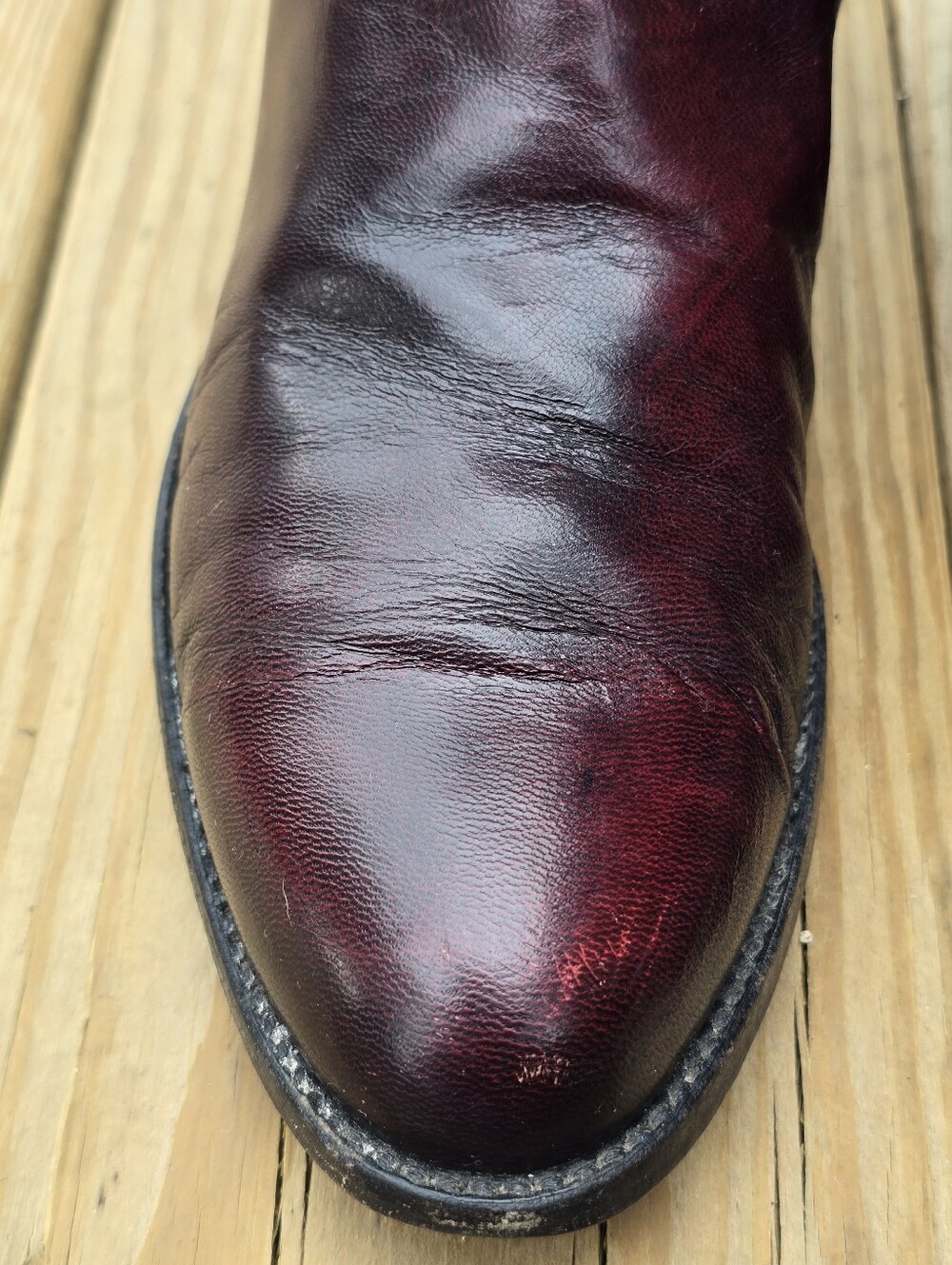 Lucchese, Vintage Womens Black Cherry Leather, Round Toe Roper Boots, Sz 8.5B - Picture 9 of 13